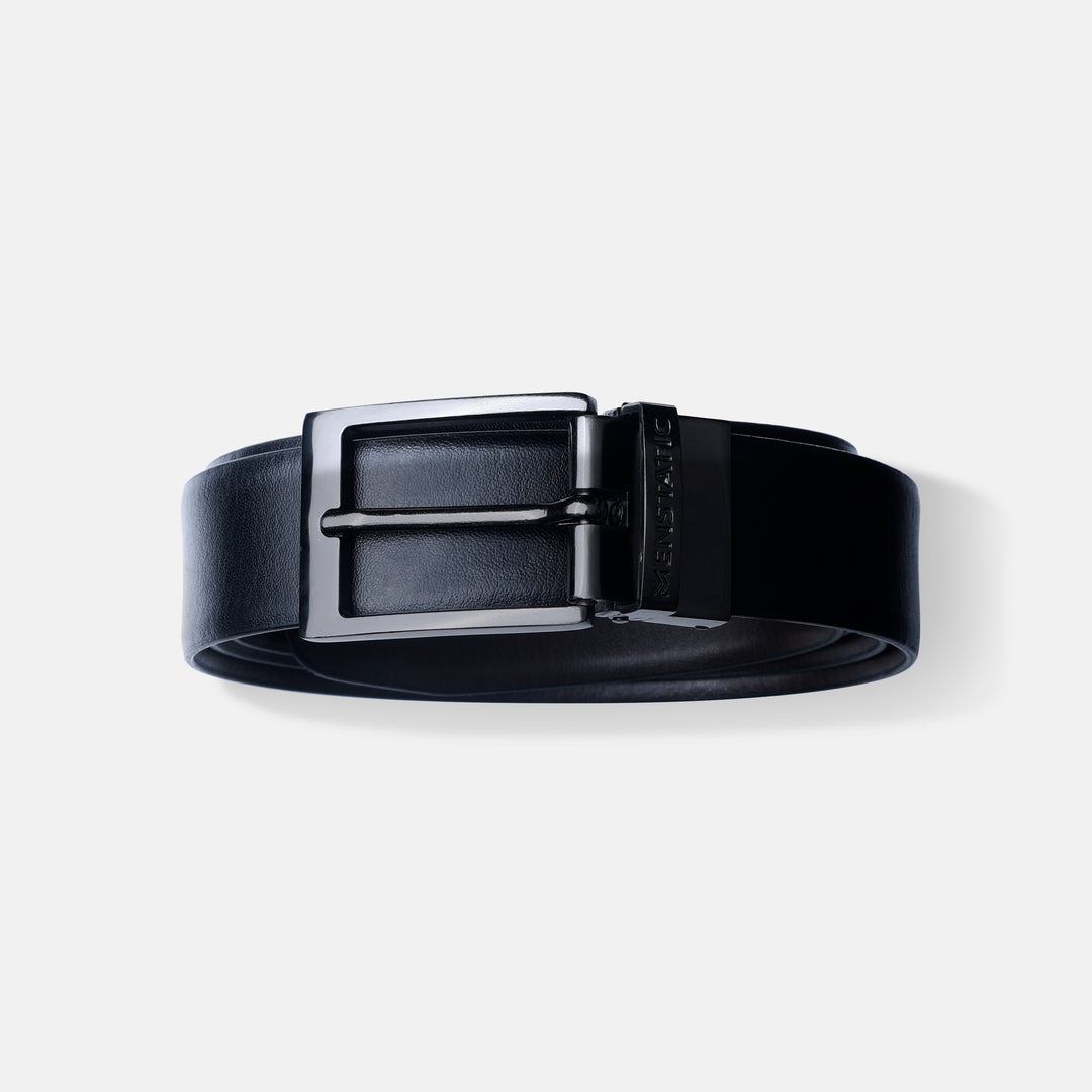 GLOSSY BLACK PLAIN BUCKLE DARK BROWN & BLACK BELT