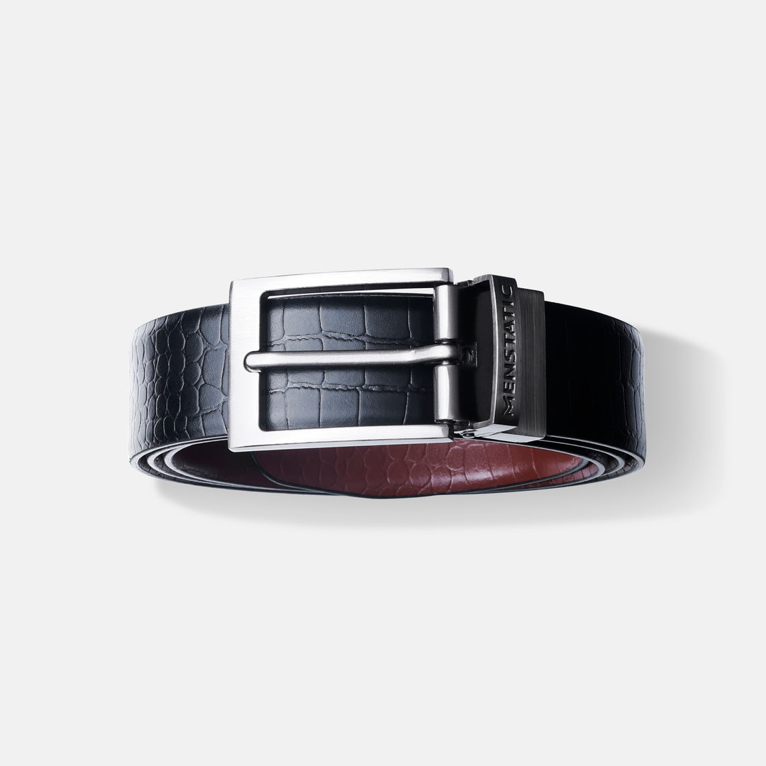 GREY PLAIN BUCKLE CROCO LIGHT BROWN & BLACK BELT