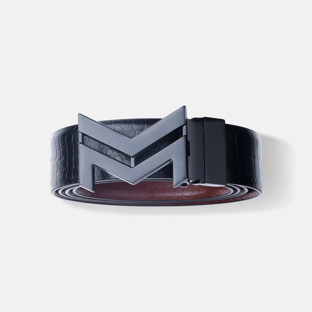 MATTE BLACK LOGO BUCKLE CROCO LIGHT BROWN & BLACK BELT