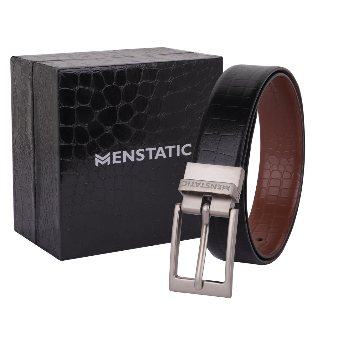 SILVER PLAIN BUCKLE CROCO LIGHT BROWN & BLACK BELT