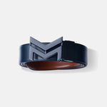 Load image into Gallery viewer, MATTE BLACK LOGO BUCKLE BLUE &amp; LIGHT BROWN BELT