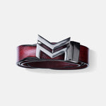 Load image into Gallery viewer, GLOSSY BLACK LOGO BUCKLE HAMMERED WINE BELT