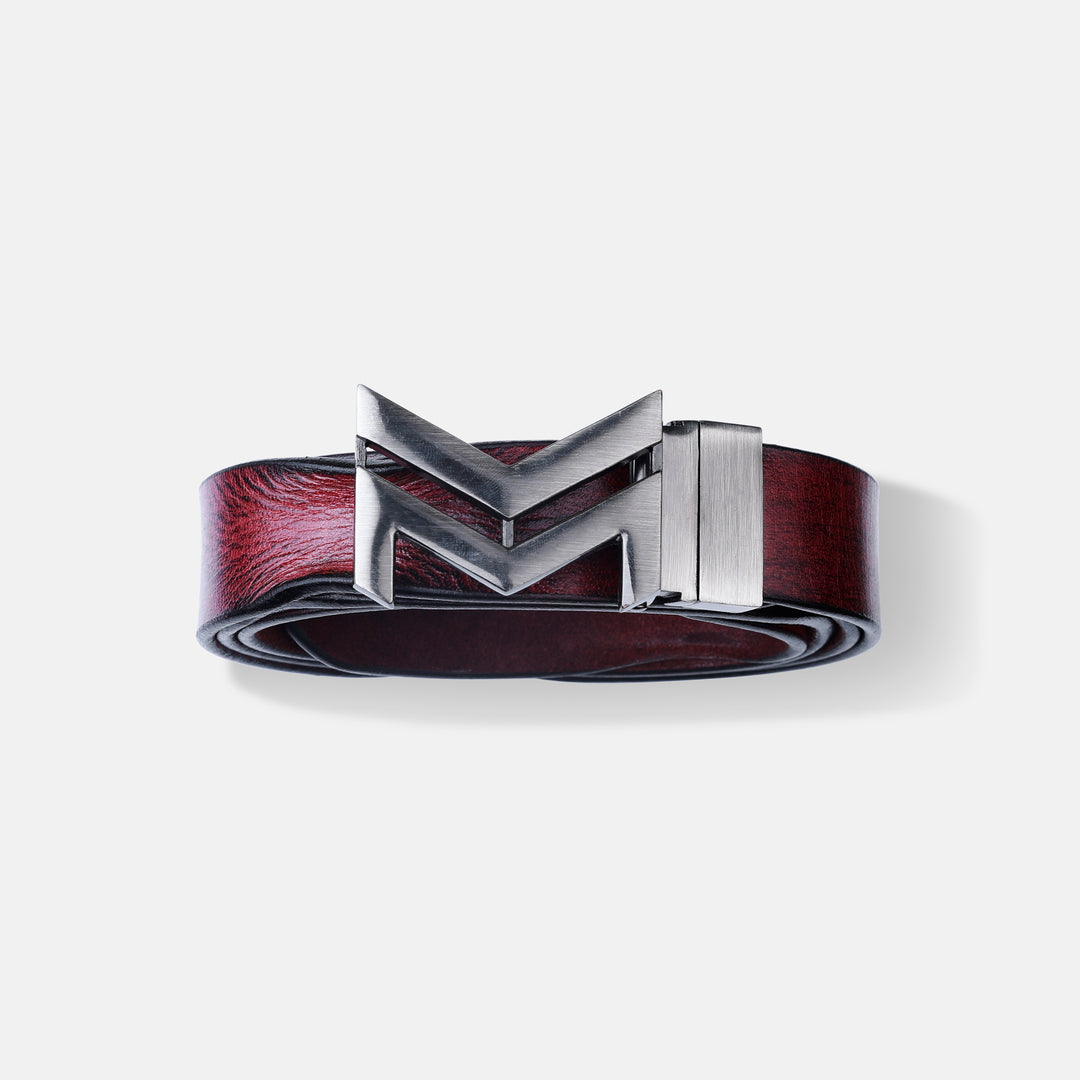 GREY LOGO BUCKLE HAMMERED WINE BELT