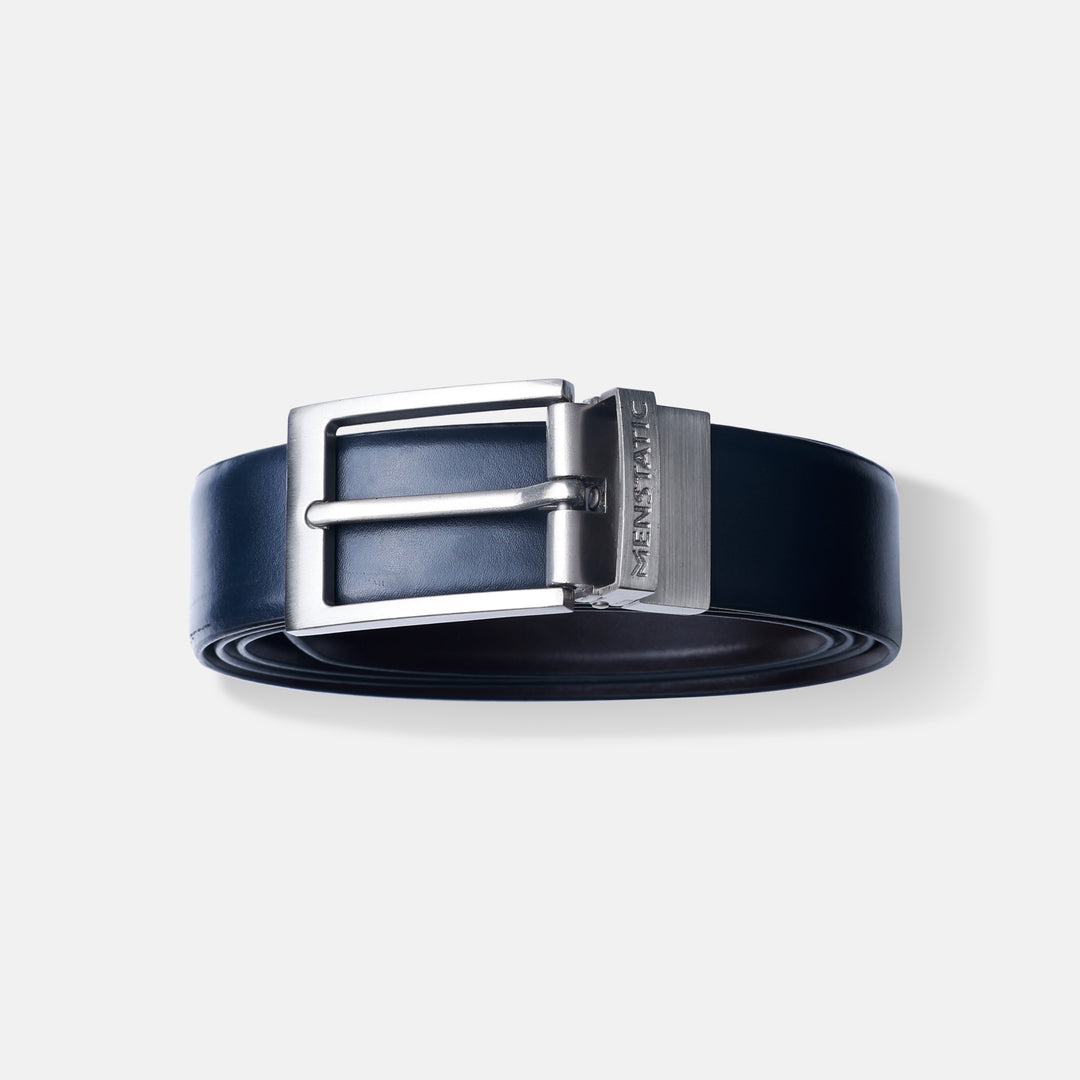 SILVER PLAIN BUCKLE BLUE & DARK BROWN BELT