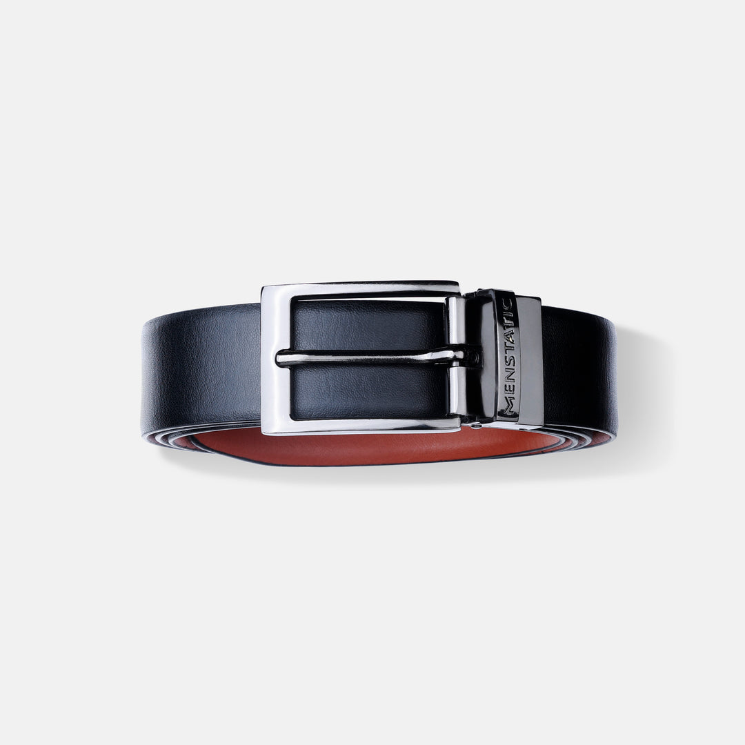 GLOSSY BLACK PLAIN BUCKLE LIGHT BROWN & BLACK BELT