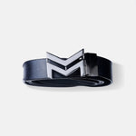 Load image into Gallery viewer, GLOSSY BLACK LOGO BUCKLE HAMMERED BLUE BELT