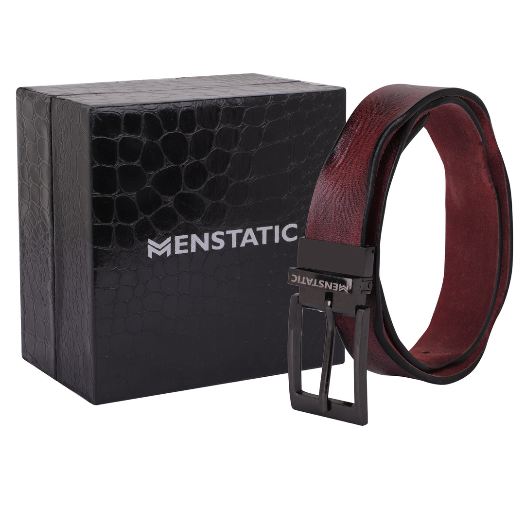 BLACK PLAIN BUCKLE HAMMERED WINE BELT