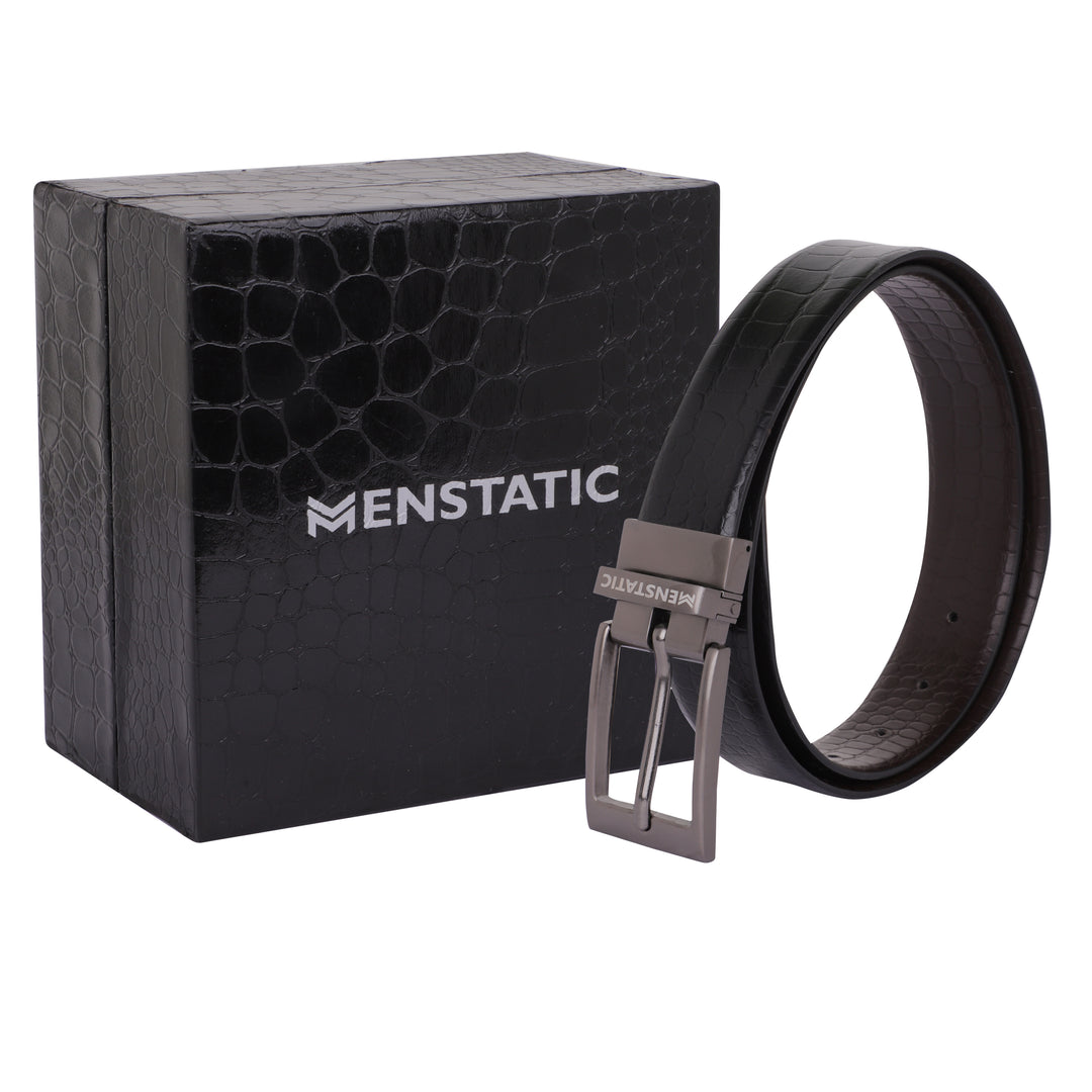 GREY PLAIN BUCKLE CROCO DARK BROWN & BLACK BELT