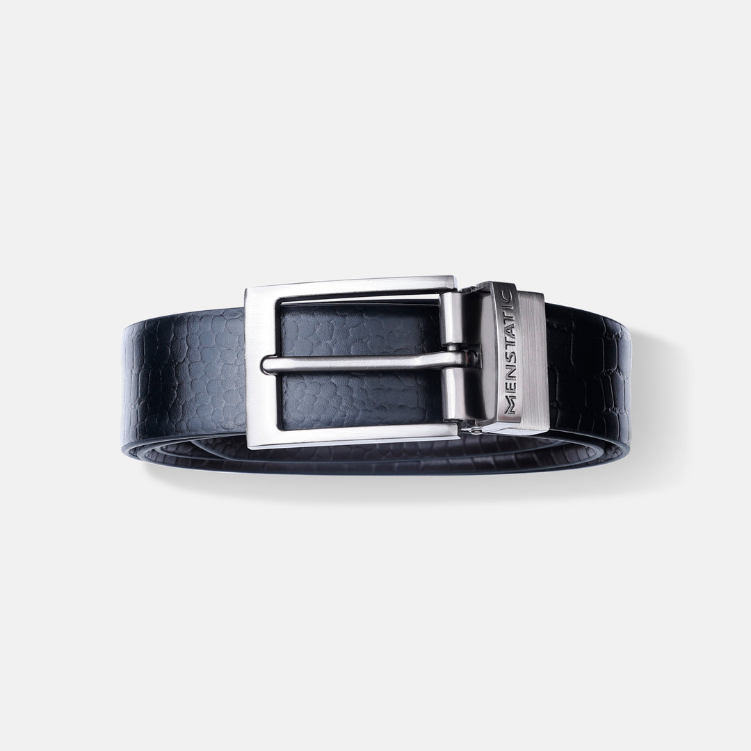 GREY PLAIN BUCKLE CROCO DARK BROWN & BLACK BELT