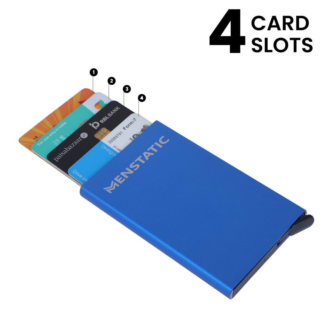 BLUE SLIDER METAL CARD HOLDER