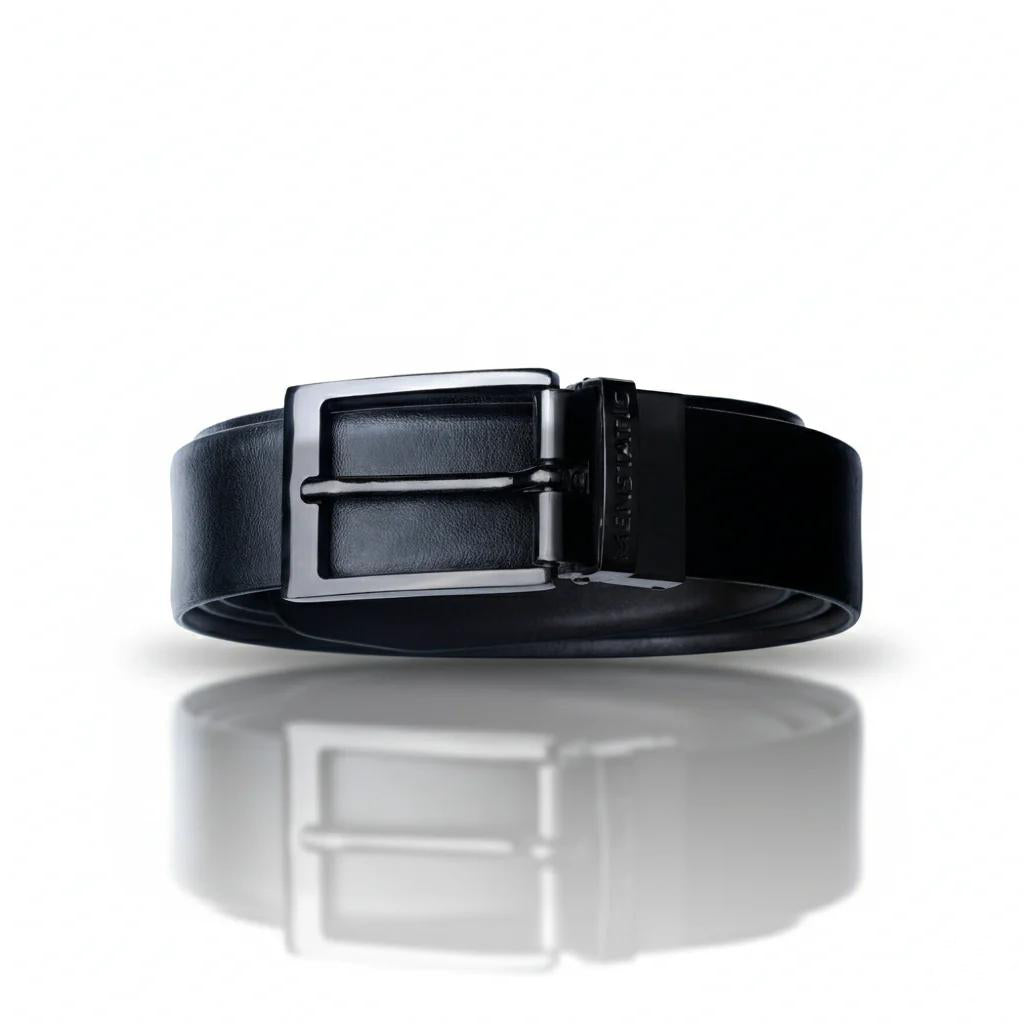 GLOSSY BLACK PLAIN BUCKLE DARK BROWN & BLACK BELT