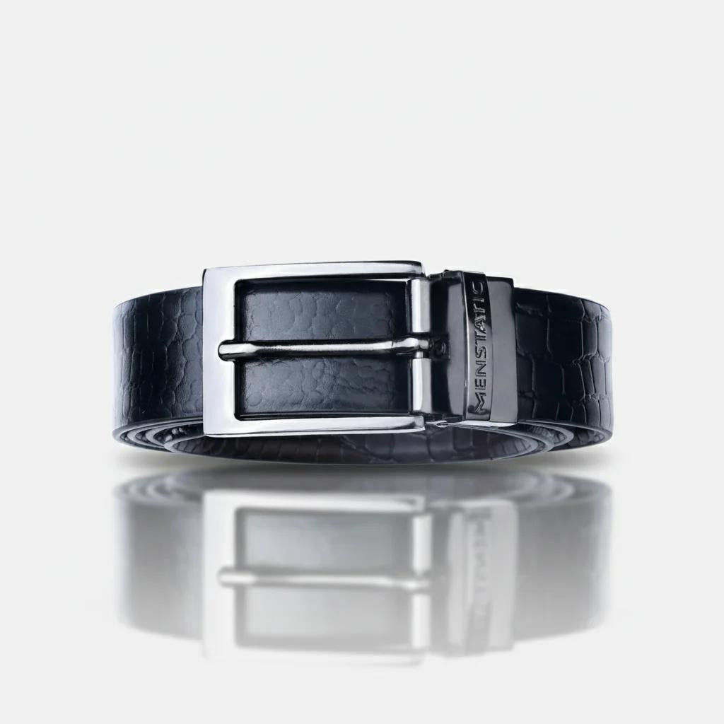 GLOSSY BLACK PLAIN BUCKLE CROCO DARK BROWN & BLACK BELT
