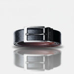 Load image into Gallery viewer, GLOSSY BLACK PLAIN BUCKLE CROCO LIGHT BROWN &amp; BLACK BELT