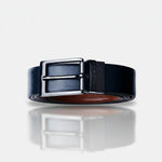 Load image into Gallery viewer, GLOSSY BLACK PLAIN BUCKLE BLUE &amp; LIGHT BROWN BELT