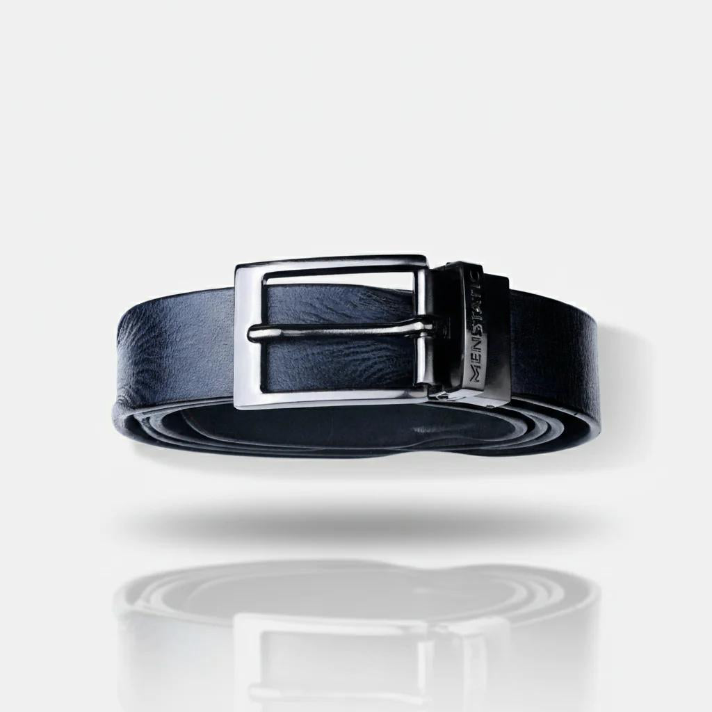 GLOSSY BLACK PLAIN BUCKLE HAMMERED BLUE BELT