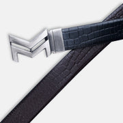 GREY LOGO BUCKLE CROCO DARK BROWN & BLACK BELT