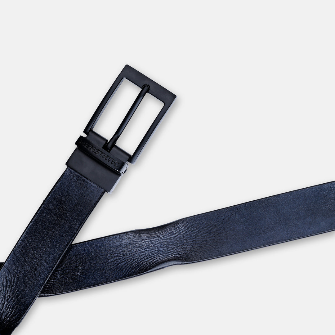 MATTE BLACK PLAIN BUCKLE HAMMERED BLUE BELT
