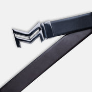 GLOSSY BLACK LOGO BUCKLE DARK BROWN & BLACK BELT