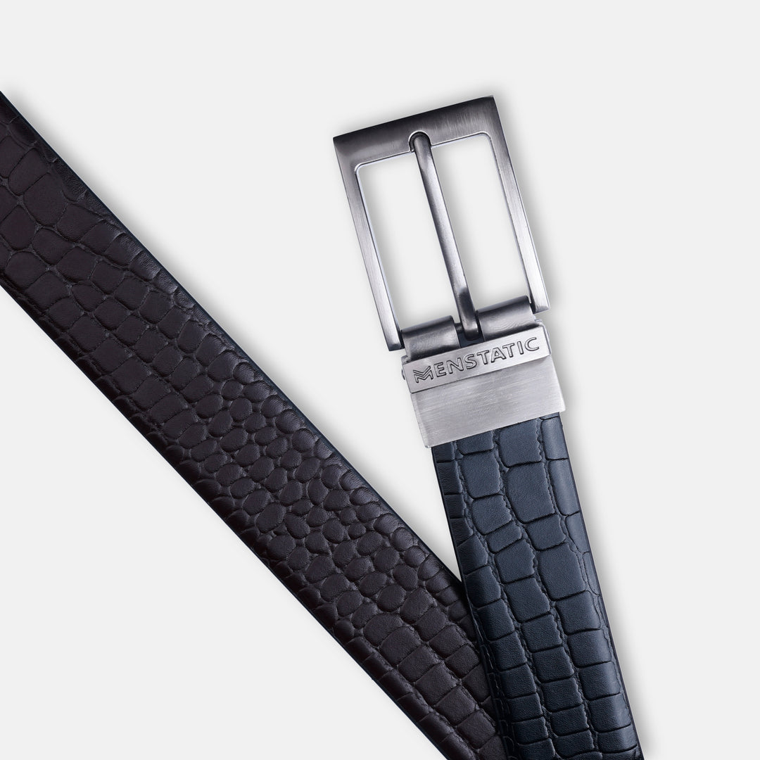 GREY PLAIN BUCKLE CROCO DARK BROWN & BLACK BELT
