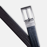 GREY PLAIN BUCKLE CROCO DARK BROWN & BLACK BELT