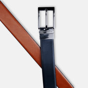GLOSSY BLACK PLAIN BUCKLE BLUE & LIGHT BROWN BELT