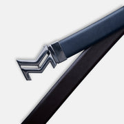 GLOSSY BLACK LOGO BUCKLE BLUE & DARK BROWN BELT