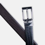 Load image into Gallery viewer, GLOSSY BLACK PLAIN BUCKLE CROCO DARK BROWN &amp; BLACK BELT