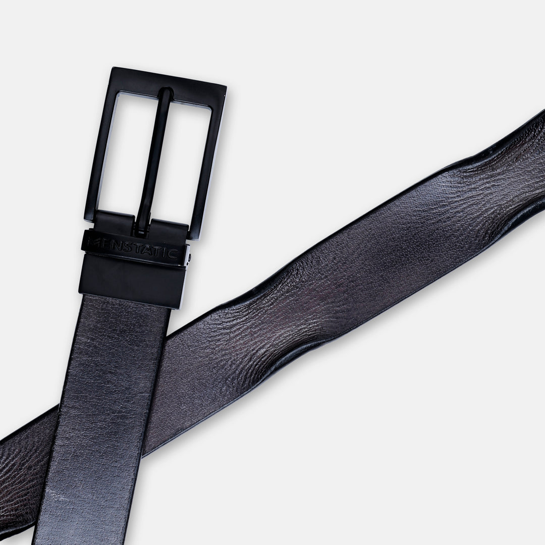 MATTE BLACK PLAIN BUCKLE HAMMERED GREY BELT