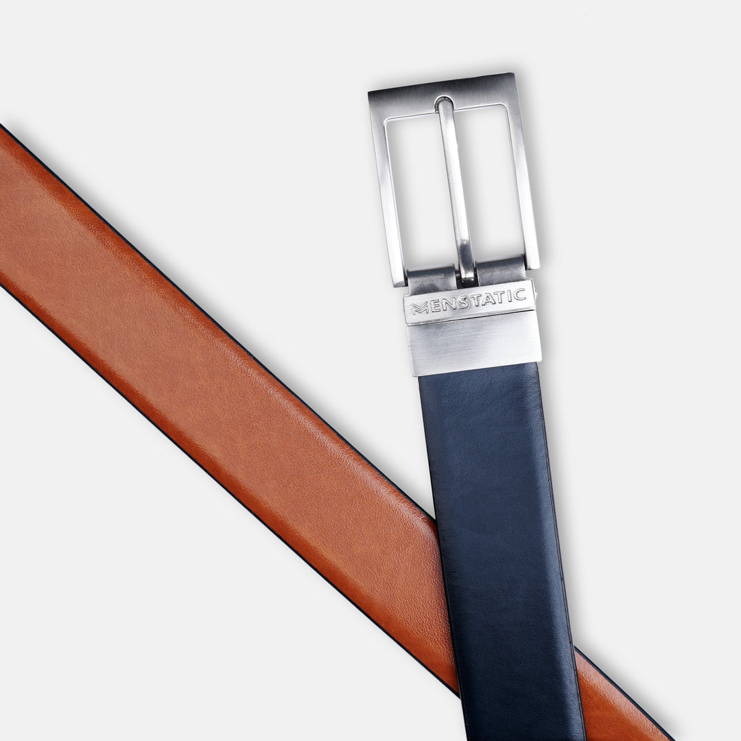 SILVER PLAIN BUCKLE BLUE & LIGHT BROWN BELT