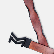 MATTE BLACK LOGO BUCKLE HAMMERED TAN BELT