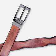 GLOSSY BLACK PLAIN BUCKLE HAMMERED TAN BELT