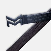 MATTE BLACK LOGO BUCKLE CROCO DARK BROWN & BLACK BELT