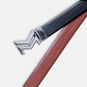 GLOSSY BLACK LOGO BUCKLE CROCO LIGHT BROWN & BLACK BELT