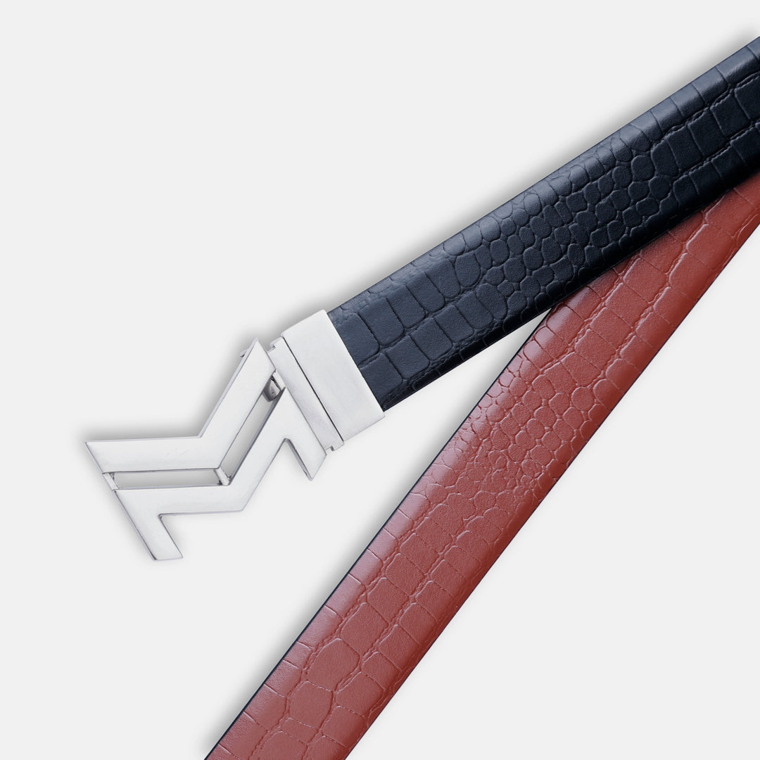 SILVER LOGO BUCKLE CROCO LIGHT BROWN & BLACK BELT