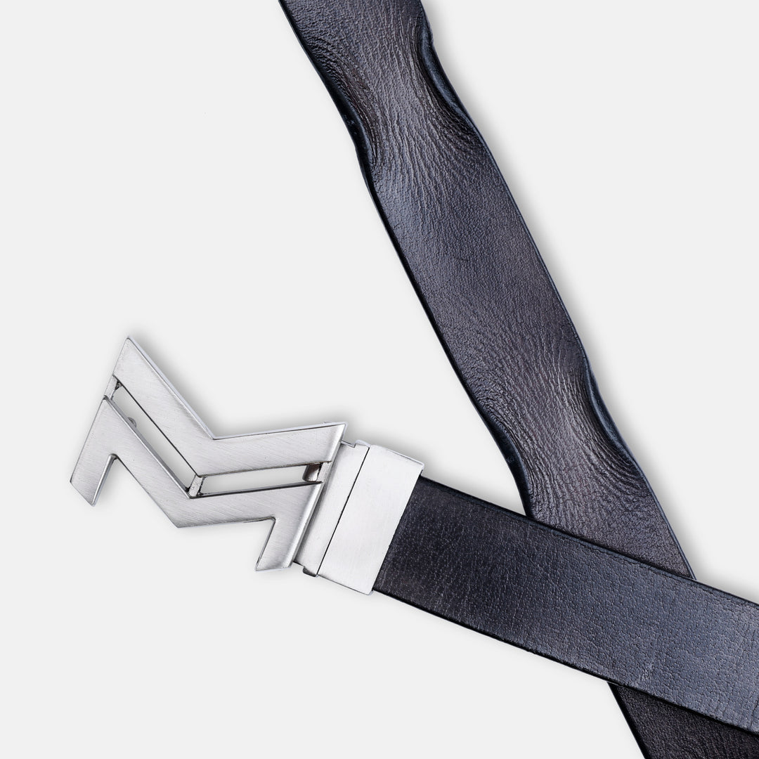 SILVER LOGO BUCKLE HAMMERED GREY BELT