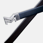 Load image into Gallery viewer, GREY LOGO BUCKLE BLUE &amp; DARK BROWN BELT