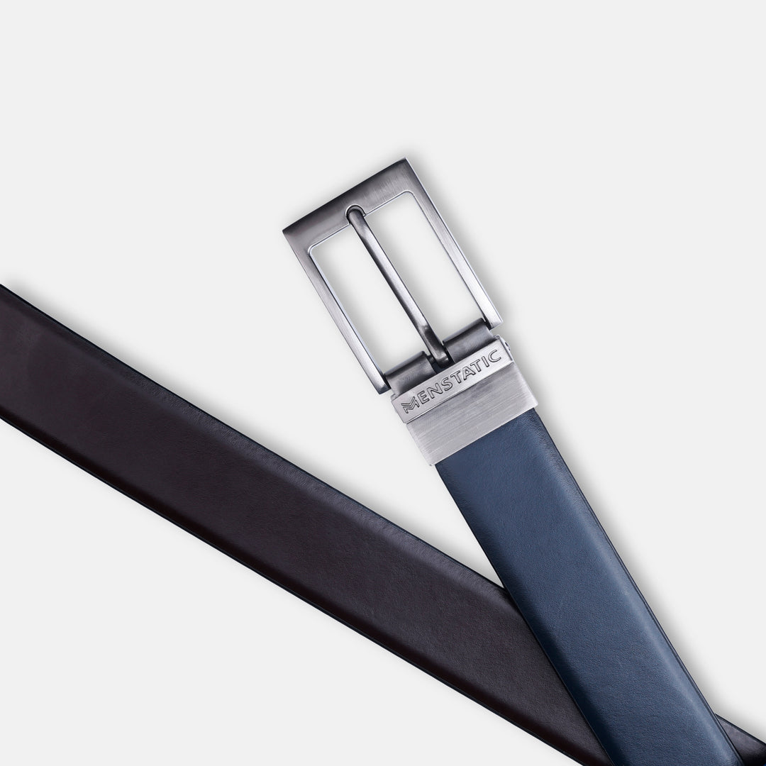 GREY PLAIN BUCKLE BLUE & DARK BROWN BELT