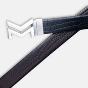 SILVER LOGO BUCKLE CROCO DARK BROWN & BLACK BELT
