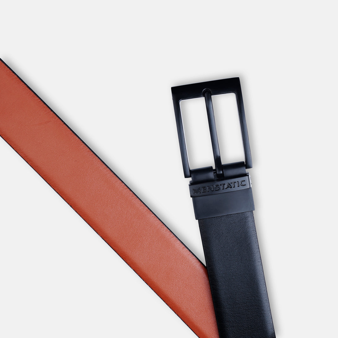MATTE BLACK PLAIN BUCKLE LIGHT BROWN & BLACK BELT