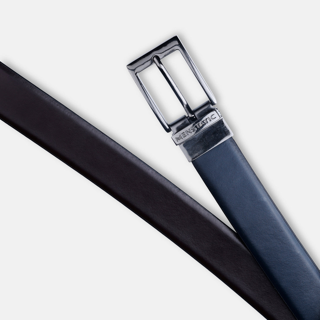 GLOSSY BLACK PLAIN BUCKLE BLUE & DARK BROWN BELT