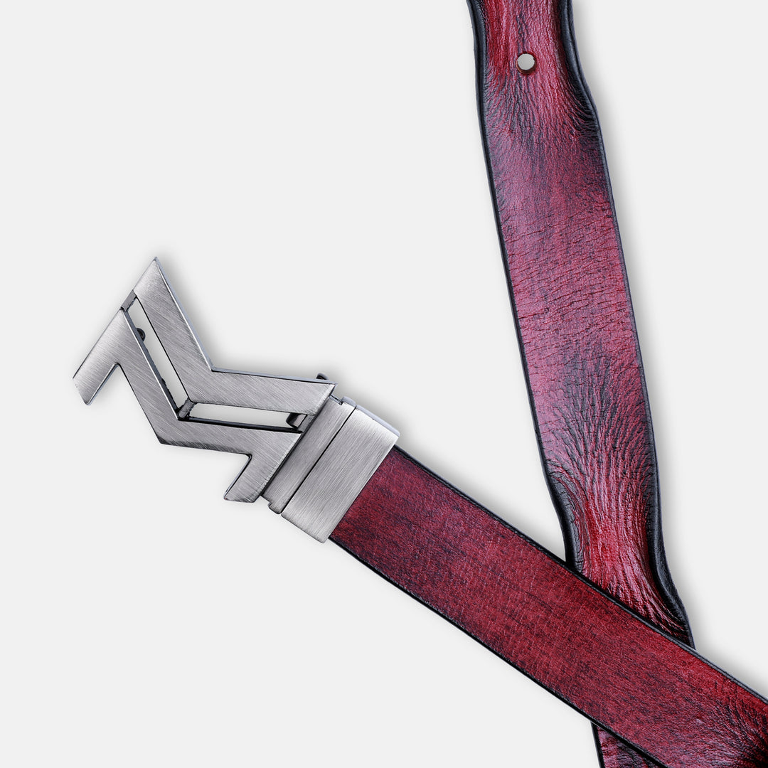 GREY LOGO BUCKLE HAMMERED WINE BELT