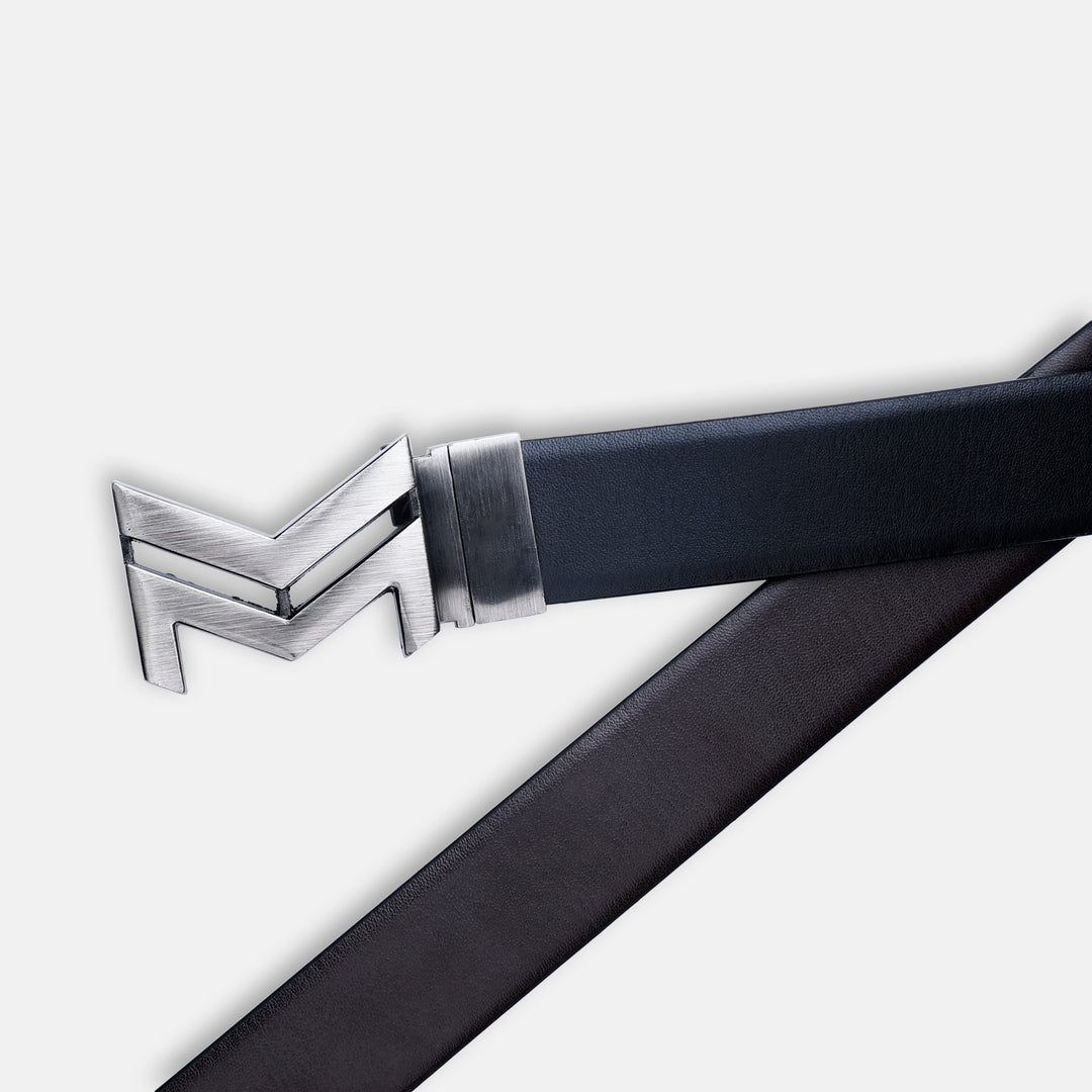 GREY LOGO BUCKLE DARK BROWN & BLACK BELT