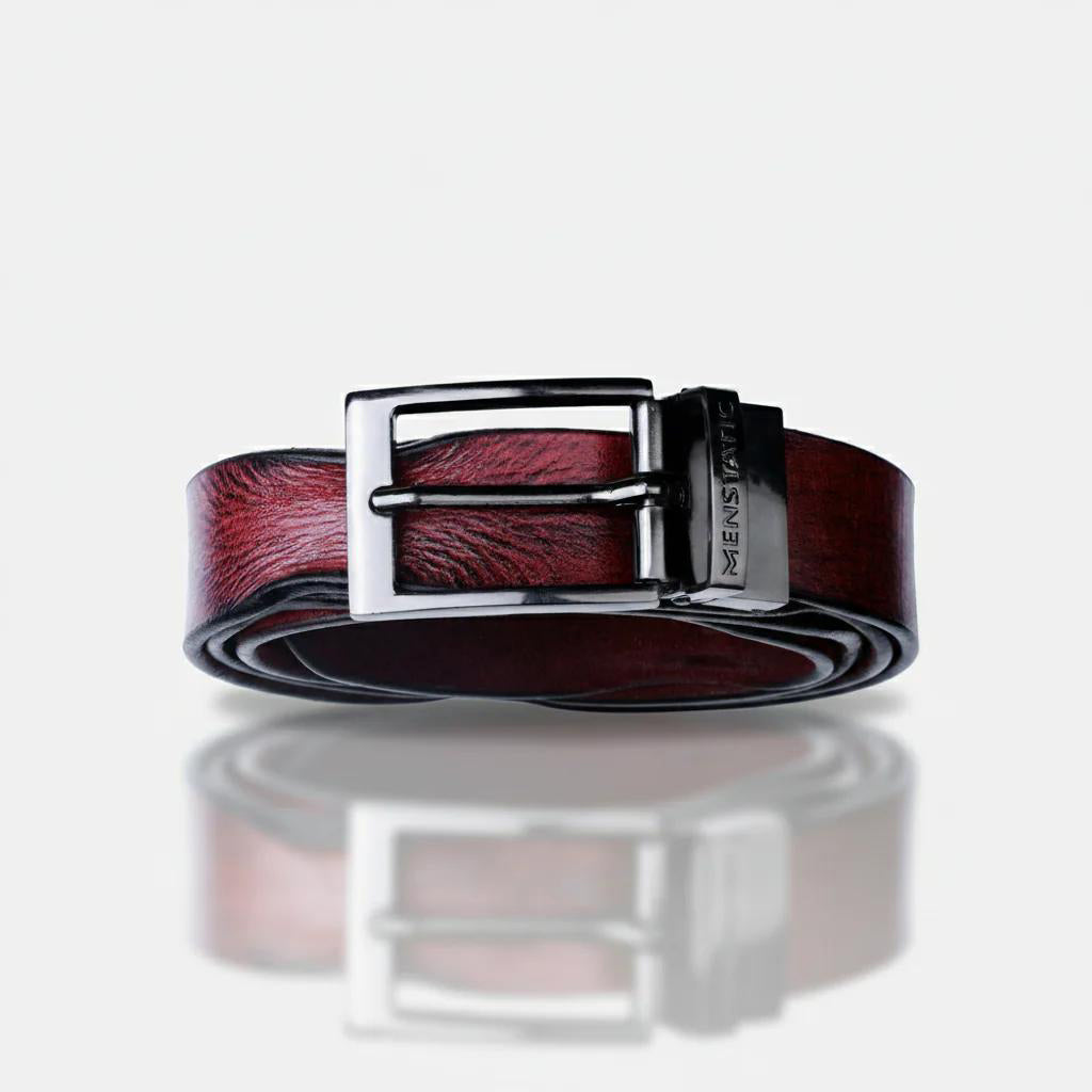GLOSSY BLACK PLAIN BUCKLE HAMMERED WINE BELT
