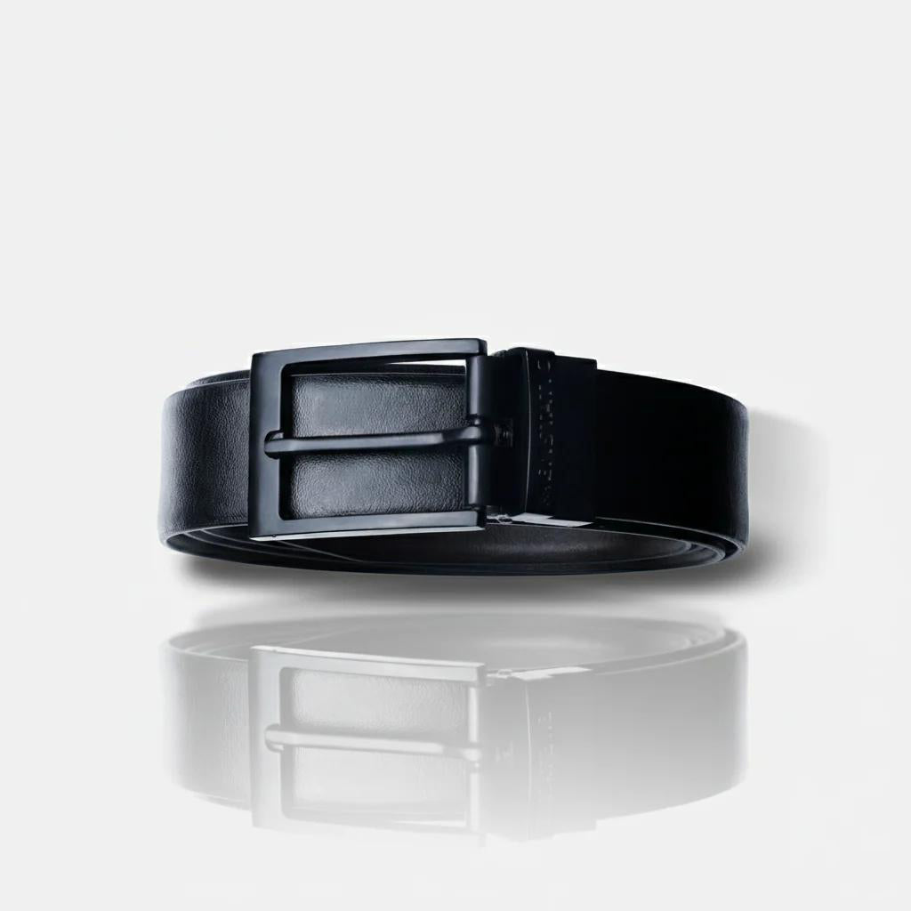 MATTE BLACK PLAIN BUCKLE DARK BROWN & BLACK BELT