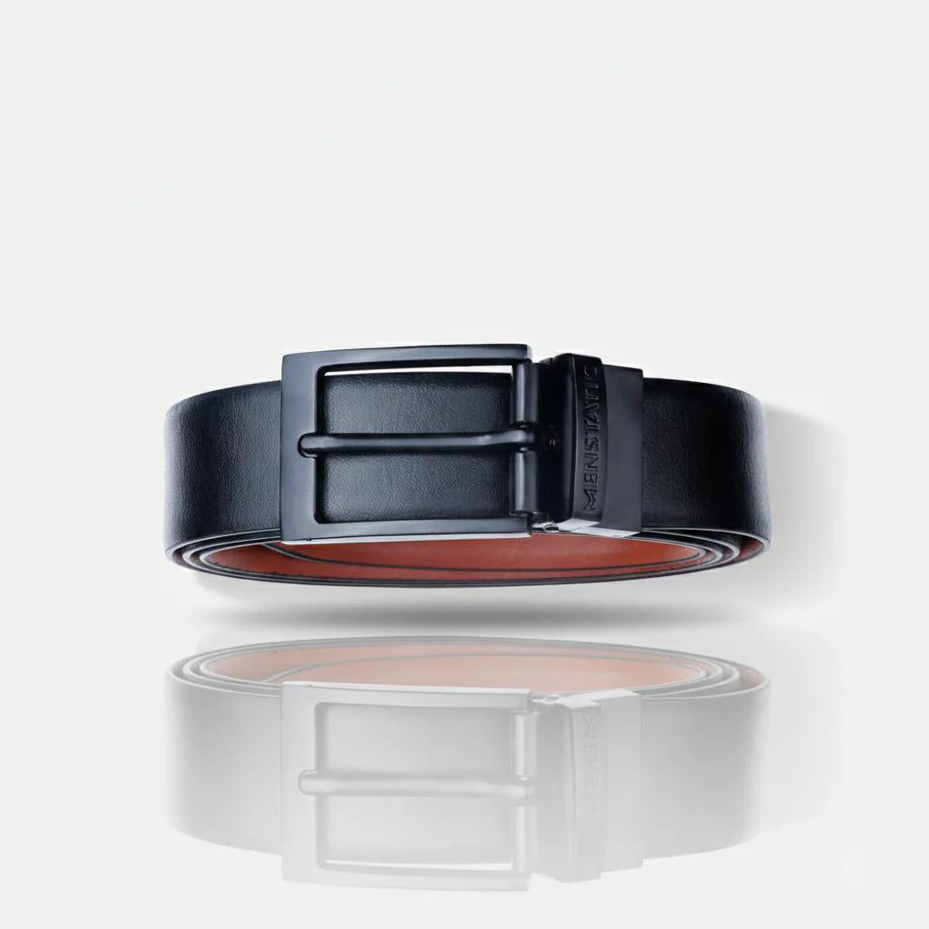 MATTE BLACK PLAIN BUCKLE LIGHT BROWN & BLACK BELT