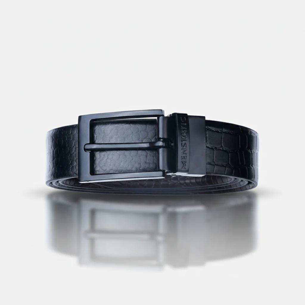 MATTE BLACK PLAIN BUCKLE CROCO DARK BROWN & BLACK BELT