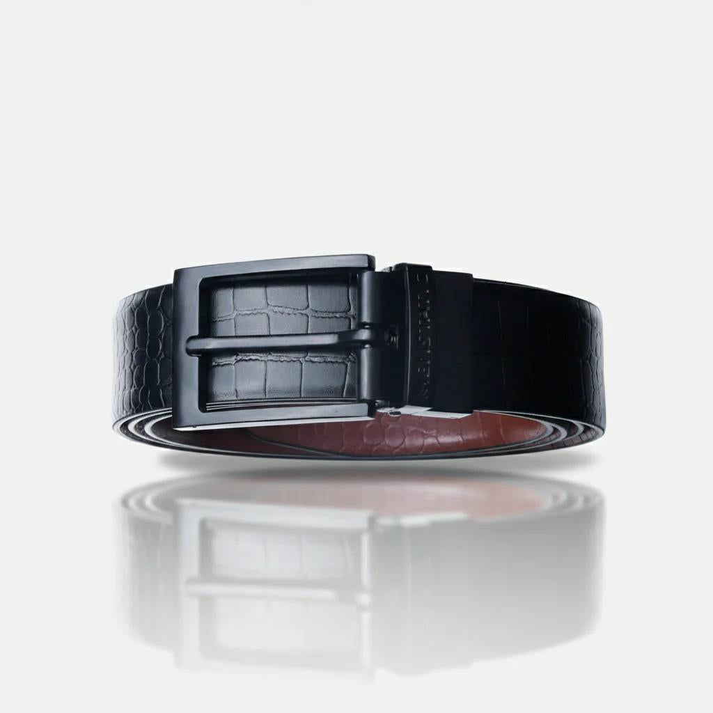 MATTE BLACK PLAIN BUCKLE CROCO LIGHT BROWN & BLACK BELT