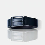 Load image into Gallery viewer, MATTE BLACK PLAIN BUCKLE BLUE &amp; DARK BROWN BELT