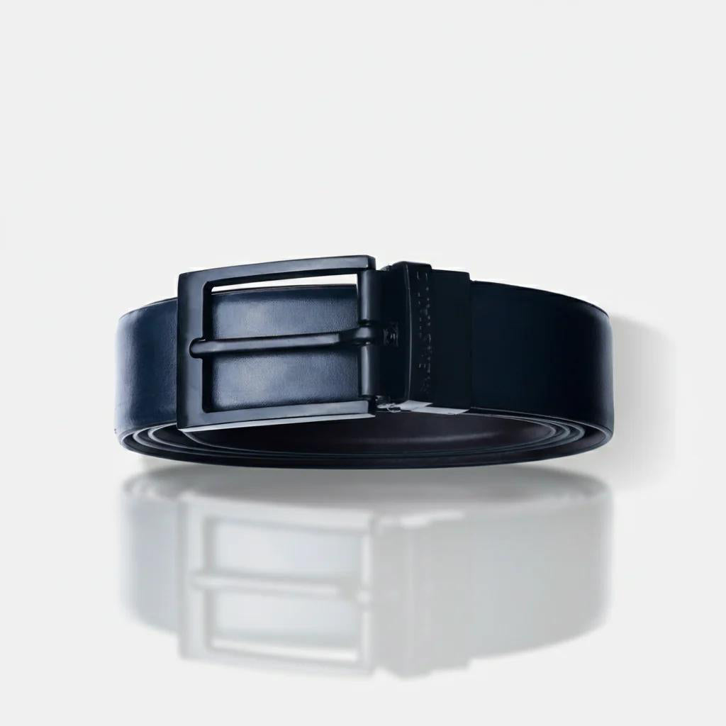 MATTE BLACK PLAIN BUCKLE BLUE & DARK BROWN BELT