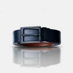 Load image into Gallery viewer, MATTE BLACK PLAIN BUCKLE BLUE &amp; LIGHT BROWN BELT